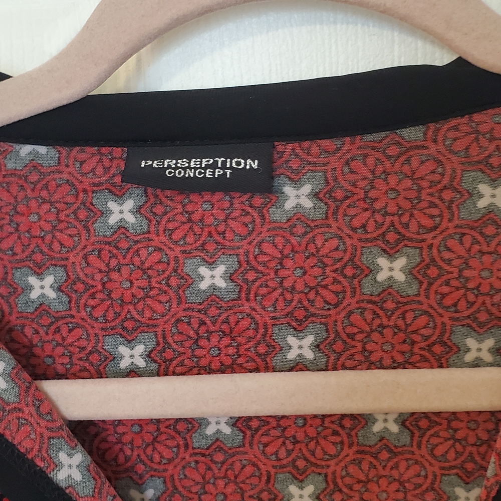 Perseption Concept Red Black Patterned Button Dow… - image 3